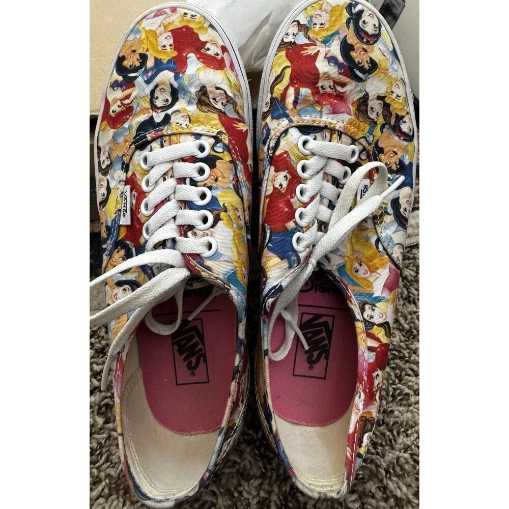 EUC W/BOX Disney Vans W8.5 M7 Princess Authentic All Over Print Sneakers Shoes